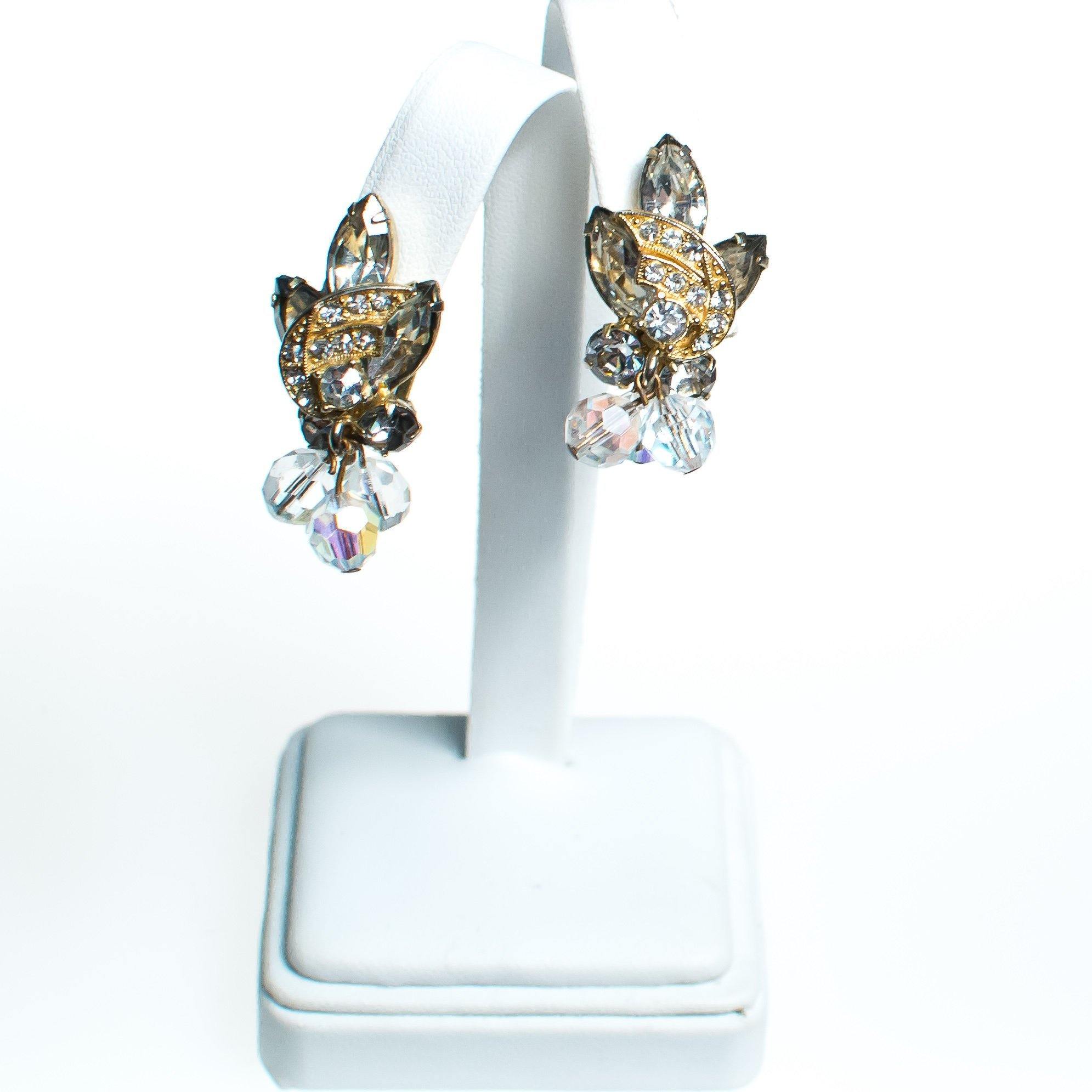 Vintage Juliana Marquise and Beaded Crystal Statement Earrings, Clip On by Juliana - Vintage Meet Modern Vintage Jewelry - Chicago, Illinois - #oldhollywoodglamour #vintagemeetmodern #designervintage #jewelrybox #antiquejewelry #vintagejewelry