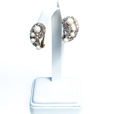 Vintage Pearl and Aurora Borealis Crystal Earrings by Mid Century Modern - Vintage Meet Modern Vintage Jewelry - Chicago, Illinois - #oldhollywoodglamour #vintagemeetmodern #designervintage #jewelrybox #antiquejewelry #vintagejewelry