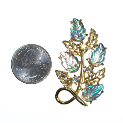 Vintage Pressed Glass Aurora Borealis Leaf Brooch by Mid Century Modern - Vintage Meet Modern Vintage Jewelry - Chicago, Illinois - #oldhollywoodglamour #vintagemeetmodern #designervintage #jewelrybox #antiquejewelry #vintagejewelry