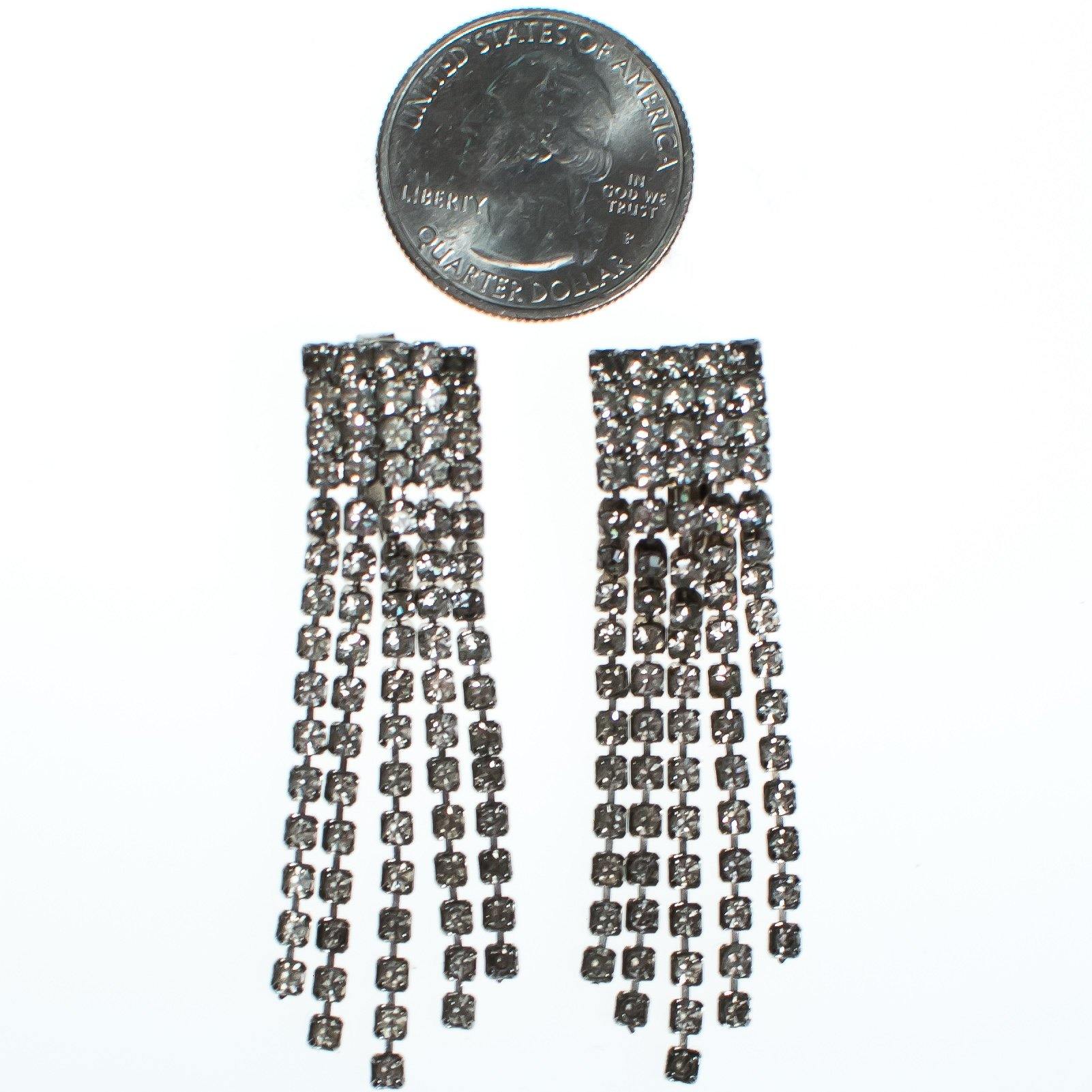 Vintage Art Deco Style Diamante Rhinestone Fringe Statement Earrings, Clip On, 1950s, Old Hollywood Glamour by Art Deco - Vintage Meet Modern Vintage Jewelry - Chicago, Illinois - #oldhollywoodglamour #vintagemeetmodern #designervintage #jewelrybox #antiquejewelry #vintagejewelry