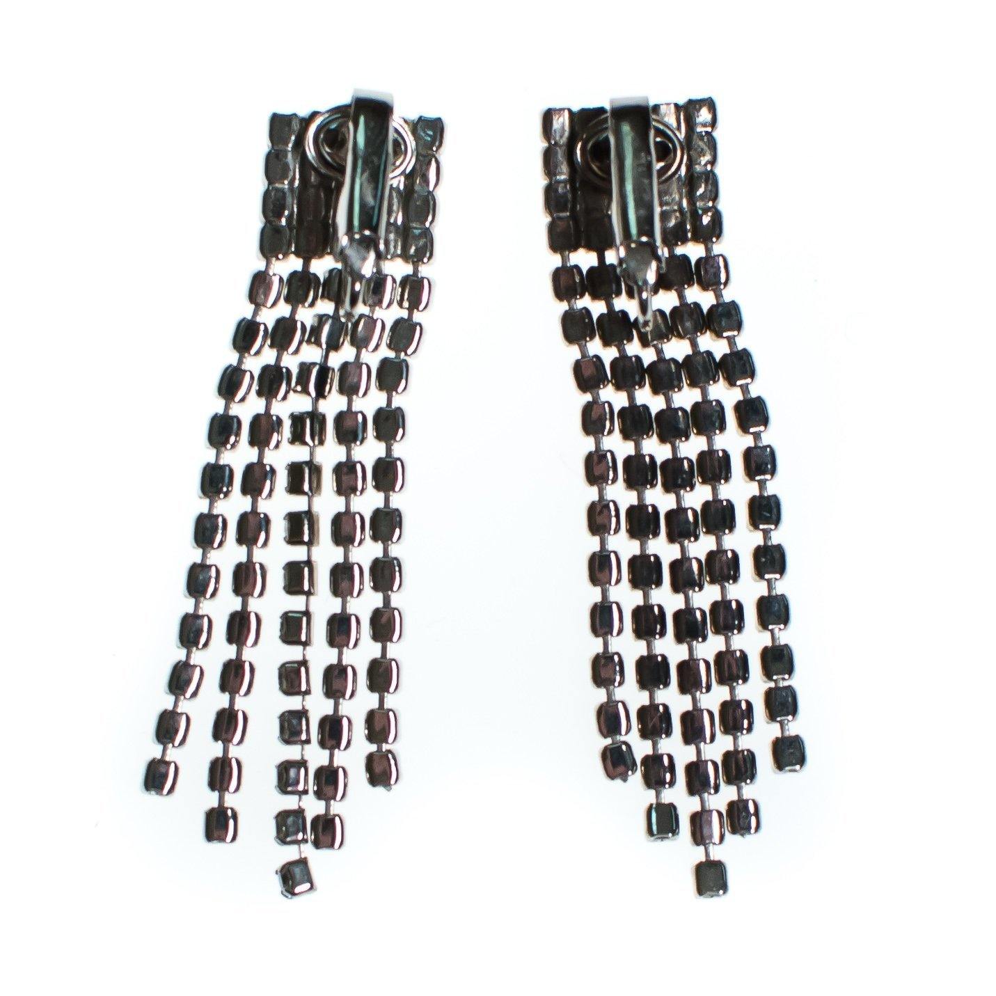 Vintage Art Deco Style Diamante Rhinestone Fringe Statement Earrings, Clip On, 1950s, Old Hollywood Glamour by Art Deco - Vintage Meet Modern Vintage Jewelry - Chicago, Illinois - #oldhollywoodglamour #vintagemeetmodern #designervintage #jewelrybox #antiquejewelry #vintagejewelry