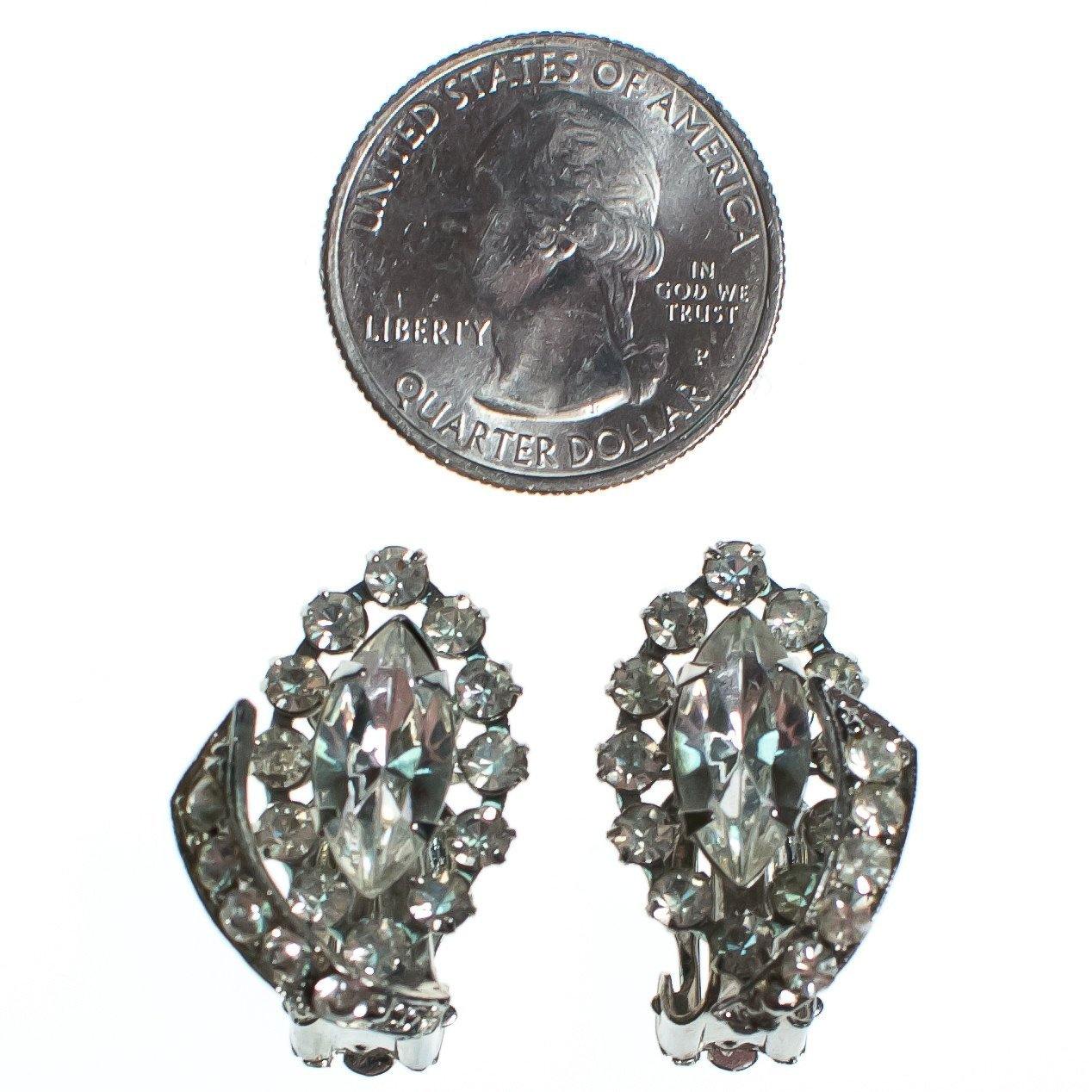 Vintage Art Deco Marquise and Brilliant Rhinestone Statement Earrings by 1950s - Vintage Meet Modern Vintage Jewelry - Chicago, Illinois - #oldhollywoodglamour #vintagemeetmodern #designervintage #jewelrybox #antiquejewelry #vintagejewelry