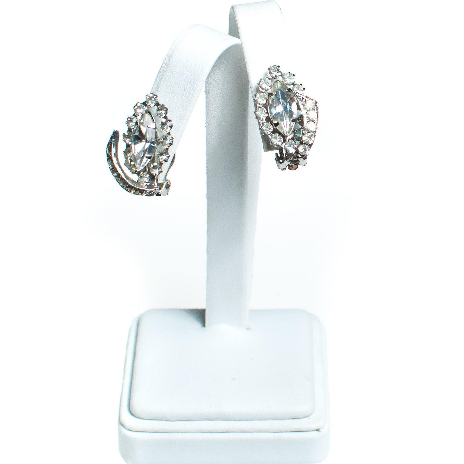 Vintage Art Deco Marquise and Brilliant Rhinestone Statement Earrings by 1950s - Vintage Meet Modern Vintage Jewelry - Chicago, Illinois - #oldhollywoodglamour #vintagemeetmodern #designervintage #jewelrybox #antiquejewelry #vintagejewelry