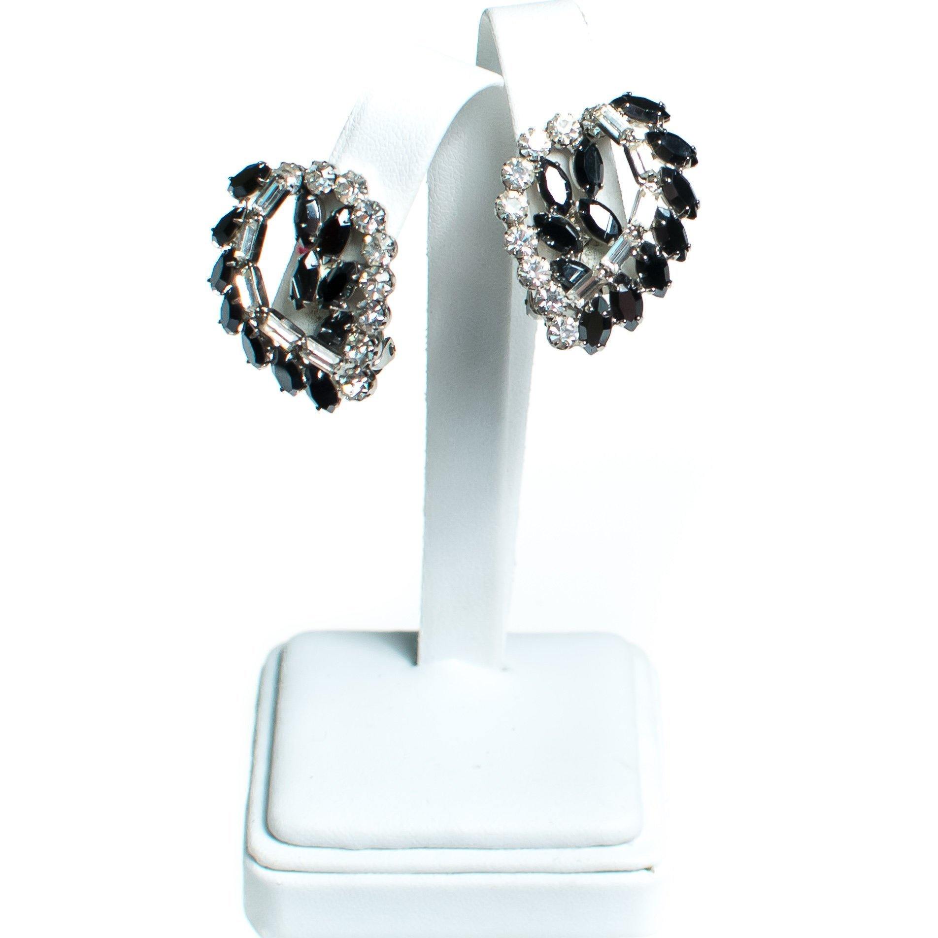 Vintage Juliana Hematite and Diamante Rhinestone Statement Earrings, Clip On by Juliana - Vintage Meet Modern Vintage Jewelry - Chicago, Illinois - #oldhollywoodglamour #vintagemeetmodern #designervintage #jewelrybox #antiquejewelry #vintagejewelry