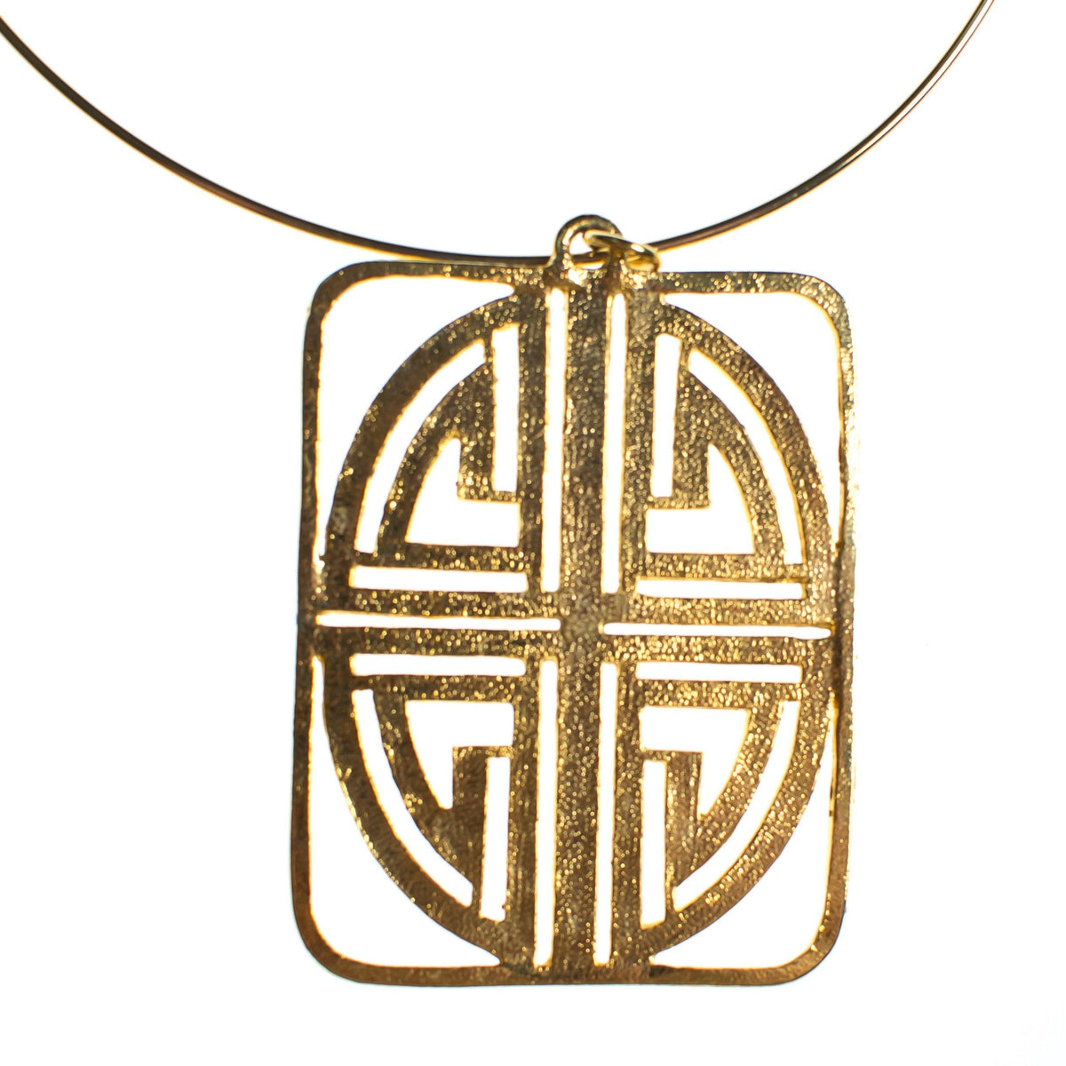 Vintage 1970s Asian Influence Geometric Statement Necklace with Gold Collar