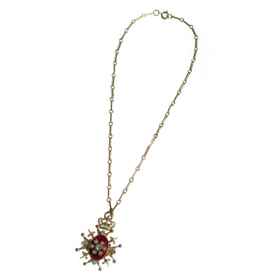 Vintage Coro Red Enamel and Rhinestone Heraldic Pendant Necklace by Coro - Vintage Meet Modern Vintage Jewelry - Chicago, Illinois - #oldhollywoodglamour #vintagemeetmodern #designervintage #jewelrybox #antiquejewelry #vintagejewelry