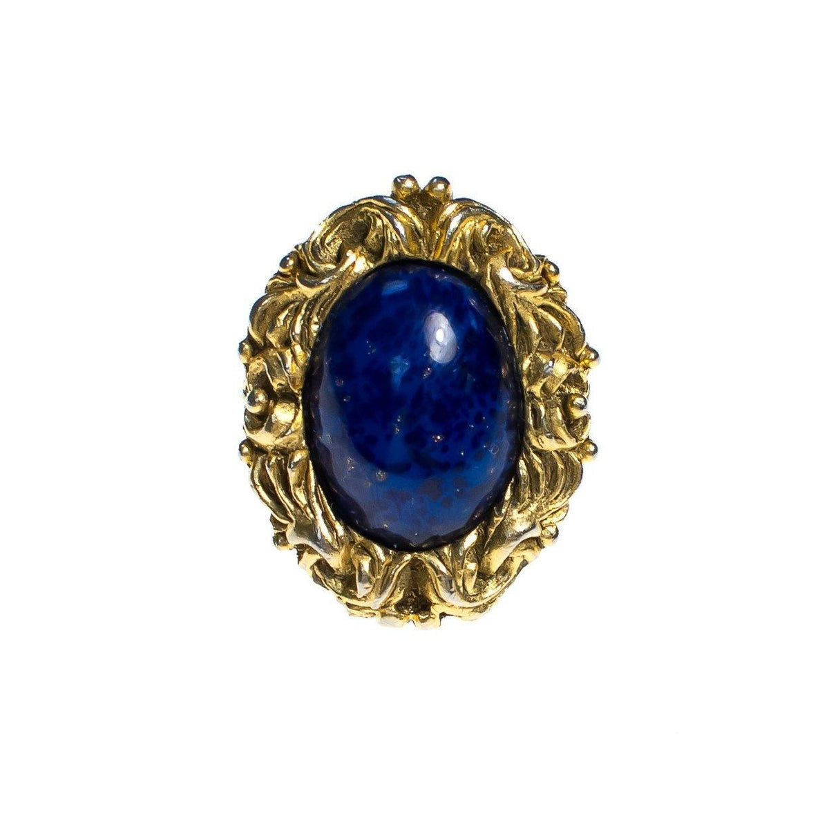 Vintage Chunky Gold Lapis Glass and Gold Locket Statement Ring