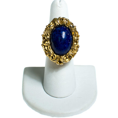 Vintage Chunky Gold Lapis Glass and Gold Locket Statement Ring by Mid Century Modern - Vintage Meet Modern Vintage Jewelry - Chicago, Illinois - #oldhollywoodglamour #vintagemeetmodern #designervintage #jewelrybox #antiquejewelry #vintagejewelry