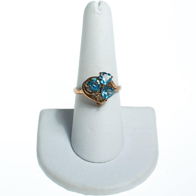 Vintage Ring, Blue Heart Shaped Rhinestones, CZ, Gold Tone Setting, Ring Size 8 by 1980s - Vintage Meet Modern Vintage Jewelry - Chicago, Illinois - #oldhollywoodglamour #vintagemeetmodern #designervintage #jewelrybox #antiquejewelry #vintagejewelry