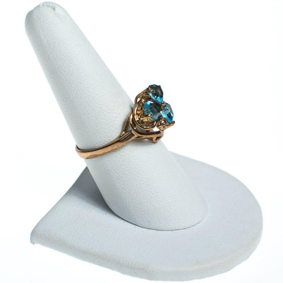 Vintage Ring, Blue Heart Shaped Rhinestones, CZ, Gold Tone Setting, Ring Size 8 by 1980s - Vintage Meet Modern Vintage Jewelry - Chicago, Illinois - #oldhollywoodglamour #vintagemeetmodern #designervintage #jewelrybox #antiquejewelry #vintagejewelry