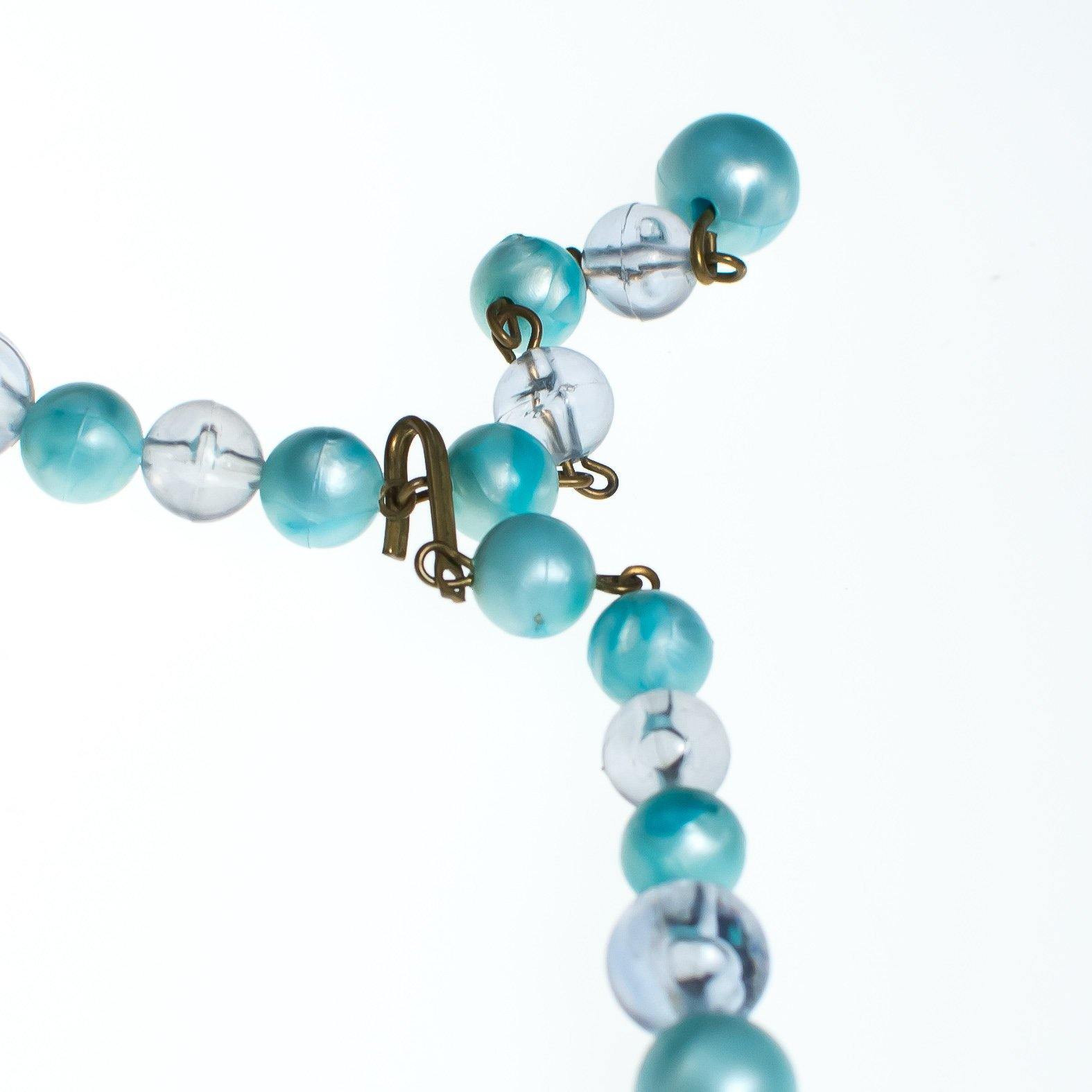 Vintage Mid Century Modern Blue Bubble Bead Lucite Tassel Necklace by Mid Century Modern - Vintage Meet Modern Vintage Jewelry - Chicago, Illinois - #oldhollywoodglamour #vintagemeetmodern #designervintage #jewelrybox #antiquejewelry #vintagejewelry