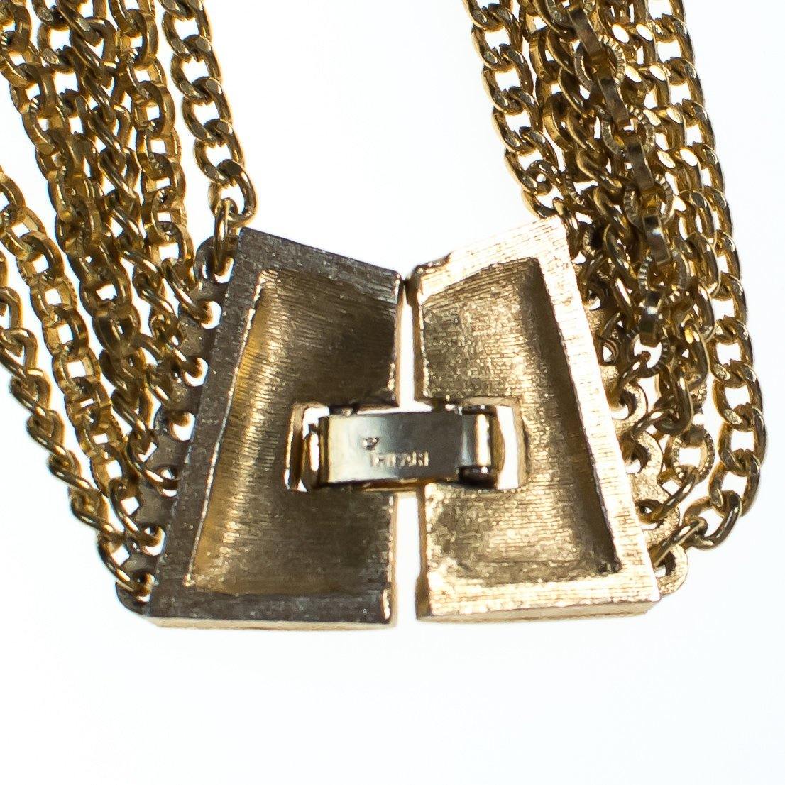 Vintage Crown Trifari Multi-strand Chain Necklace, Gold Tone, Snap Lock Clasp by Trifari - Vintage Meet Modern Vintage Jewelry - Chicago, Illinois - #oldhollywoodglamour #vintagemeetmodern #designervintage #jewelrybox #antiquejewelry #vintagejewelry