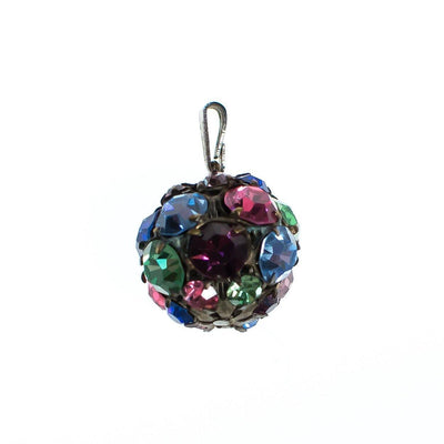 Vintage Rainbow Colored Rhinestone Ball Pendant, Silver Tone Setting by 1960s - Vintage Meet Modern Vintage Jewelry - Chicago, Illinois - #oldhollywoodglamour #vintagemeetmodern #designervintage #jewelrybox #antiquejewelry #vintagejewelry