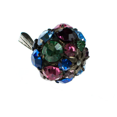 Vintage Rainbow Colored Rhinestone Ball Pendant, Silver Tone Setting by 1960s - Vintage Meet Modern Vintage Jewelry - Chicago, Illinois - #oldhollywoodglamour #vintagemeetmodern #designervintage #jewelrybox #antiquejewelry #vintagejewelry