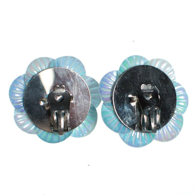 Vintage Huge Light Blue Flower Lucite Statement Earrings, Blue Rhinestones, Silver Tone Backs, Clip-on by Lucite - Vintage Meet Modern Vintage Jewelry - Chicago, Illinois - #oldhollywoodglamour #vintagemeetmodern #designervintage #jewelrybox #antiquejewelry #vintagejewelry