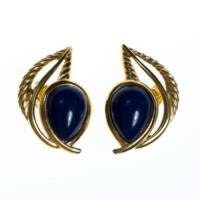 Vintage Crown Trifari Blue Cabochon Gold Leaf Modernist Statement Earrings by Crown Trifari - Vintage Meet Modern Vintage Jewelry - Chicago, Illinois - #oldhollywoodglamour #vintagemeetmodern #designervintage #jewelrybox #antiquejewelry #vintagejewelry