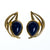 Vintage Crown Trifari Blue Cabochon Gold Leaf Modernist Statement Earrings