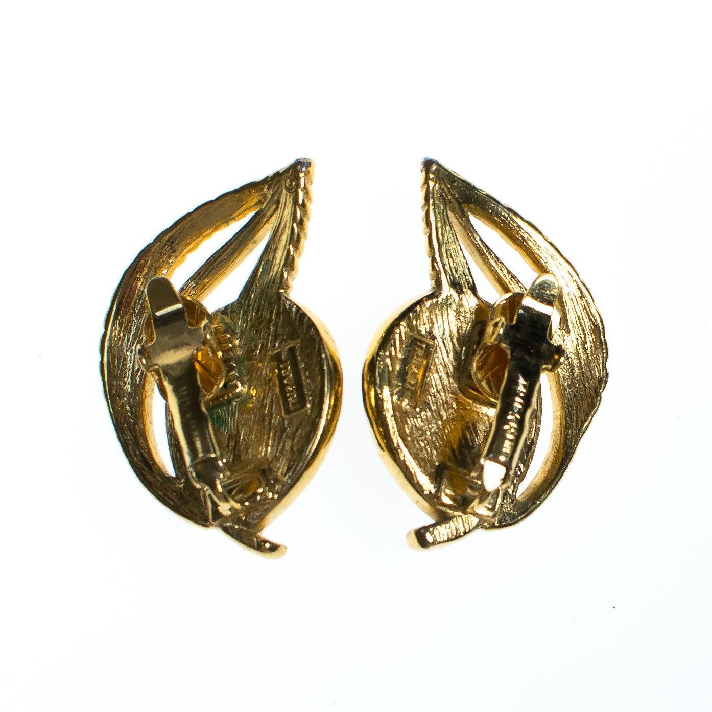 Vintage Crown Trifari Blue Cabochon Gold Leaf Modernist Statement Earrings by Crown Trifari - Vintage Meet Modern Vintage Jewelry - Chicago, Illinois - #oldhollywoodglamour #vintagemeetmodern #designervintage #jewelrybox #antiquejewelry #vintagejewelry