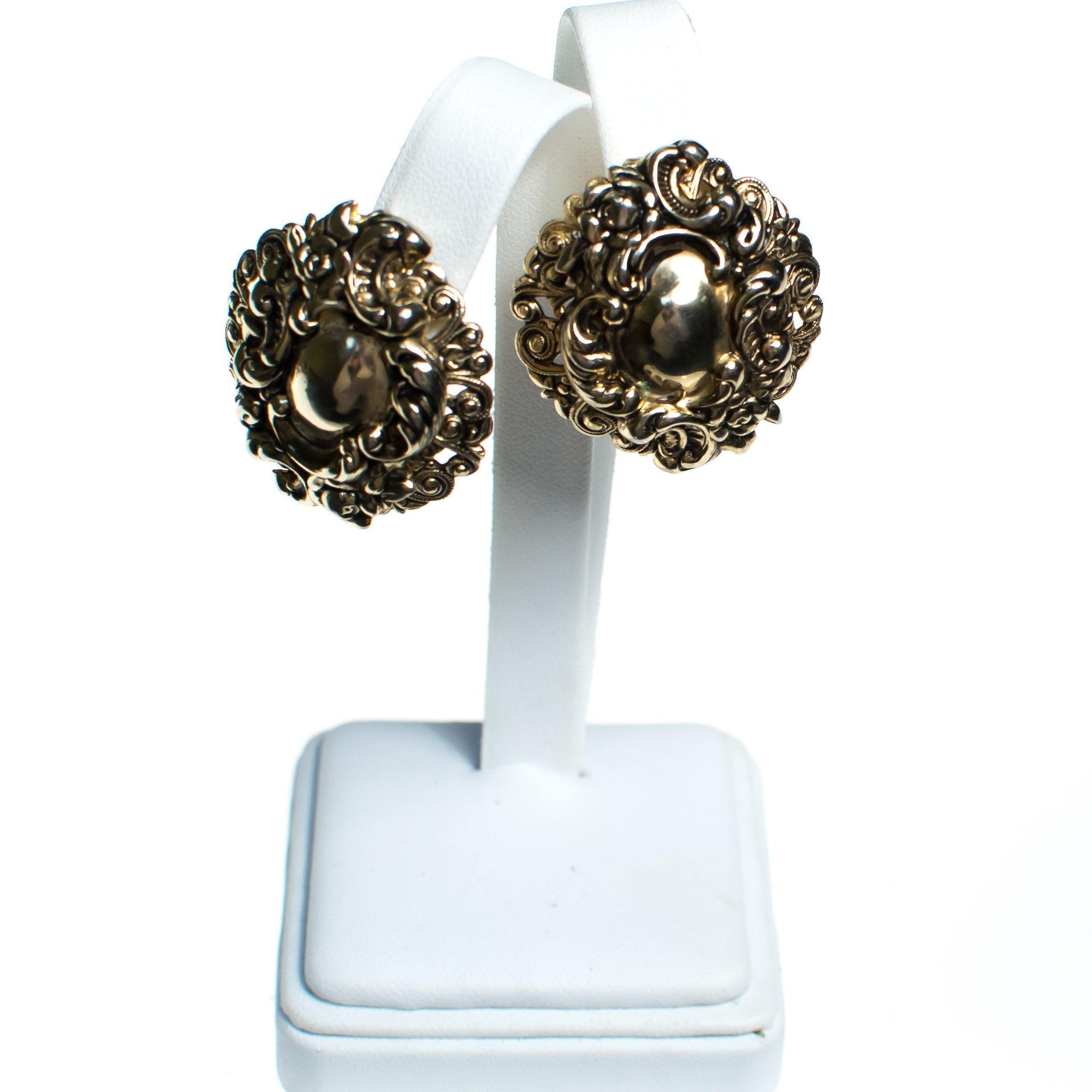 Vintage 1940s Gold Repousse Statement Earrings by 1940s - Vintage Meet Modern Vintage Jewelry - Chicago, Illinois - #oldhollywoodglamour #vintagemeetmodern #designervintage #jewelrybox #antiquejewelry #vintagejewelry