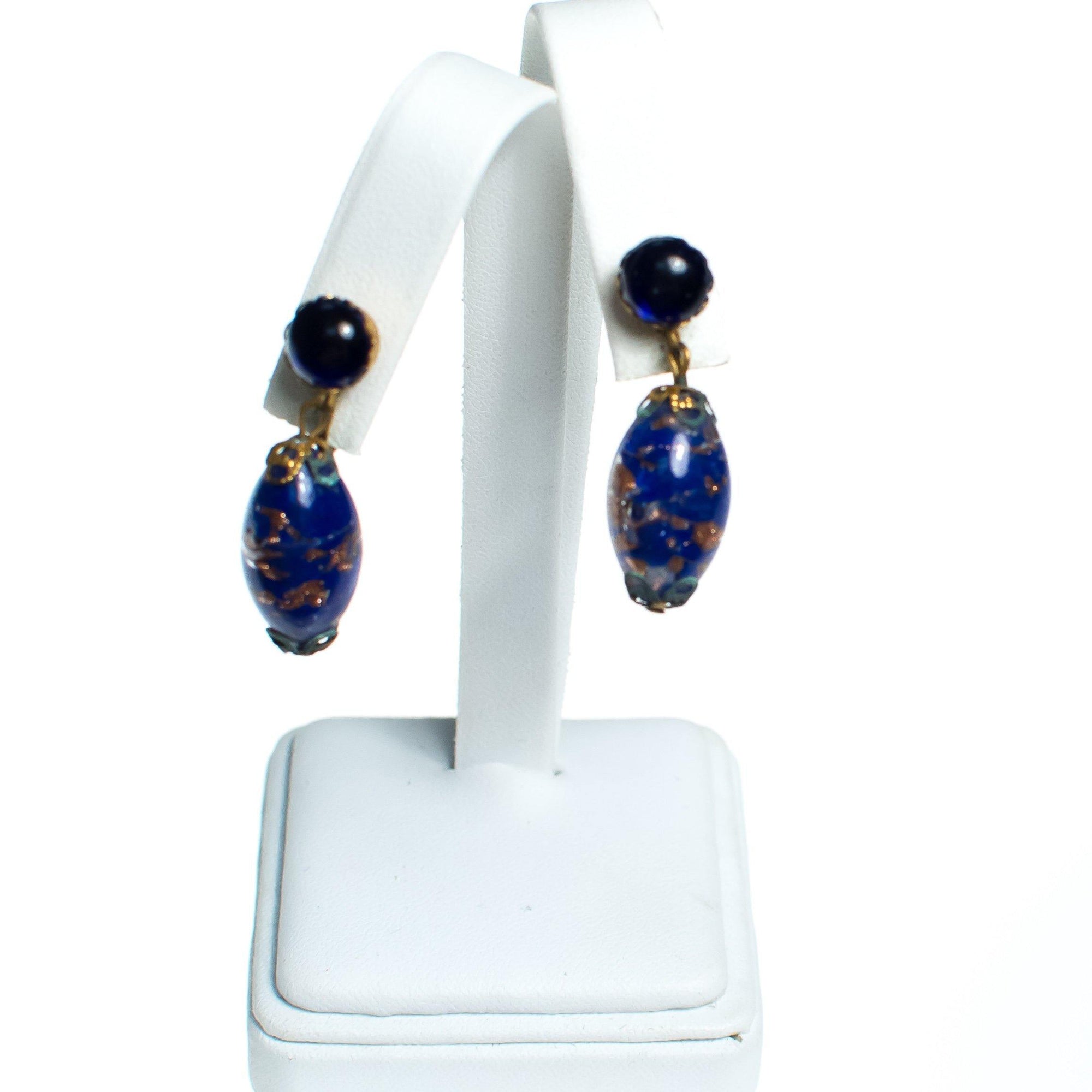 Vintage Blue and Gold Venetian Wedding Cake Bead Earrings by 1950s - Vintage Meet Modern Vintage Jewelry - Chicago, Illinois - #oldhollywoodglamour #vintagemeetmodern #designervintage #jewelrybox #antiquejewelry #vintagejewelry