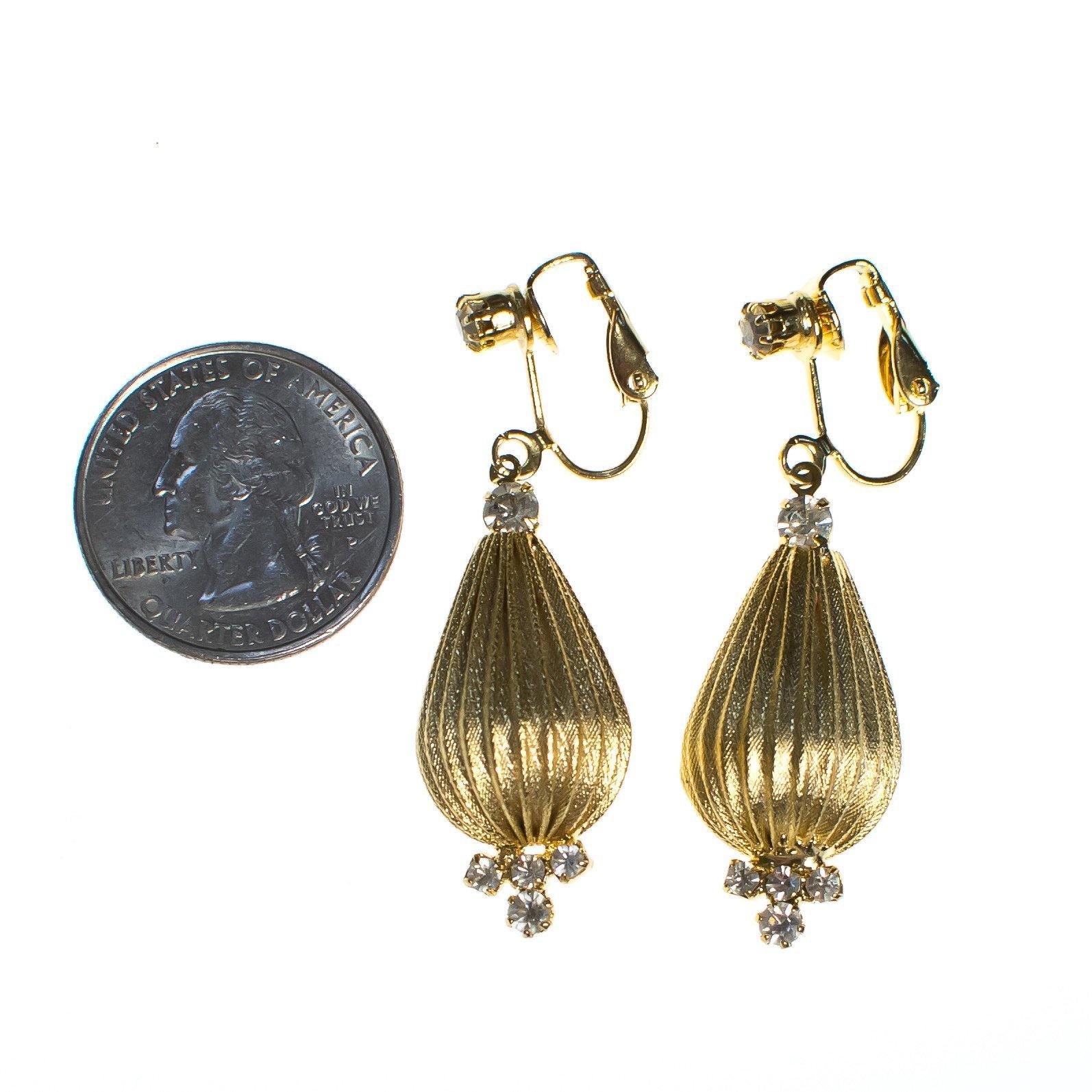 Vintage Fluted Gold Orb Dangling Drop Statement Earrings with Crystals by Mid Century Modern - Vintage Meet Modern Vintage Jewelry - Chicago, Illinois - #oldhollywoodglamour #vintagemeetmodern #designervintage #jewelrybox #antiquejewelry #vintagejewelry