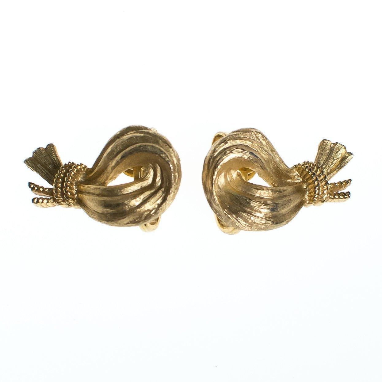 Vintage Mid Century Modern Crown Trifari Gold Loop & Knot Earrings by Crown Trifari - Vintage Meet Modern Vintage Jewelry - Chicago, Illinois - #oldhollywoodglamour #vintagemeetmodern #designervintage #jewelrybox #antiquejewelry #vintagejewelry