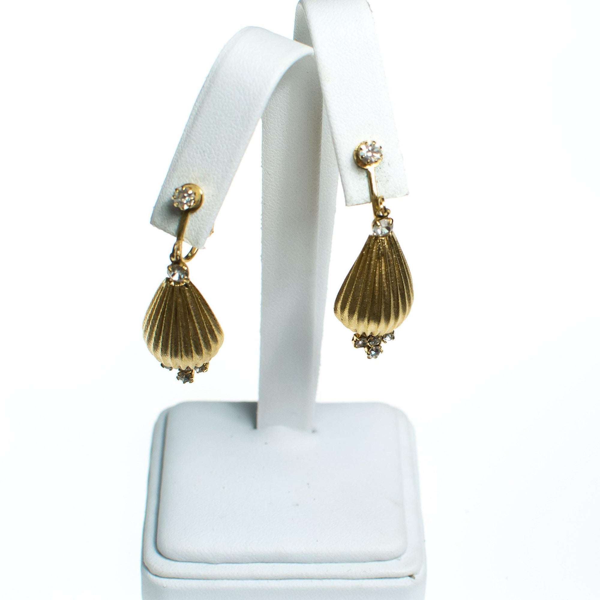 Vintage Fluted Gold Orb Dangling Drop Statement Earrings with Crystals by Mid Century Modern - Vintage Meet Modern Vintage Jewelry - Chicago, Illinois - #oldhollywoodglamour #vintagemeetmodern #designervintage #jewelrybox #antiquejewelry #vintagejewelry