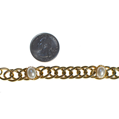 Vintage Gold Chain Bracelet with Pearl Stations by Mid Century Modern - Vintage Meet Modern Vintage Jewelry - Chicago, Illinois - #oldhollywoodglamour #vintagemeetmodern #designervintage #jewelrybox #antiquejewelry #vintagejewelry