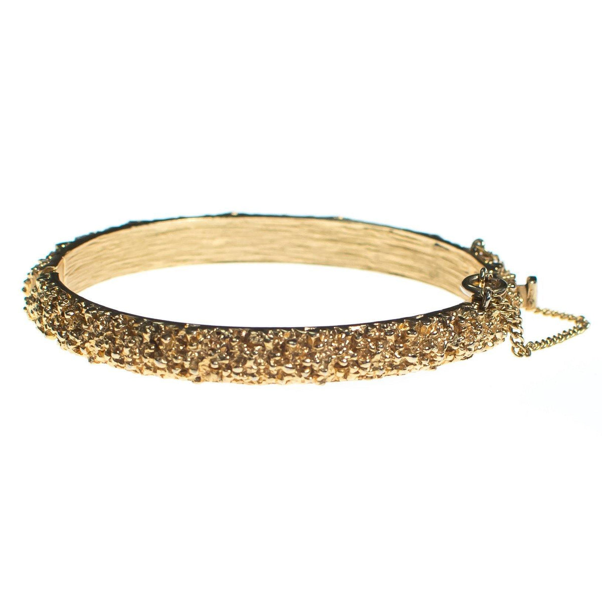 Vintage Crown Trifari Mid Century Modern Gold Pebbled Textured Bangle Bracelet