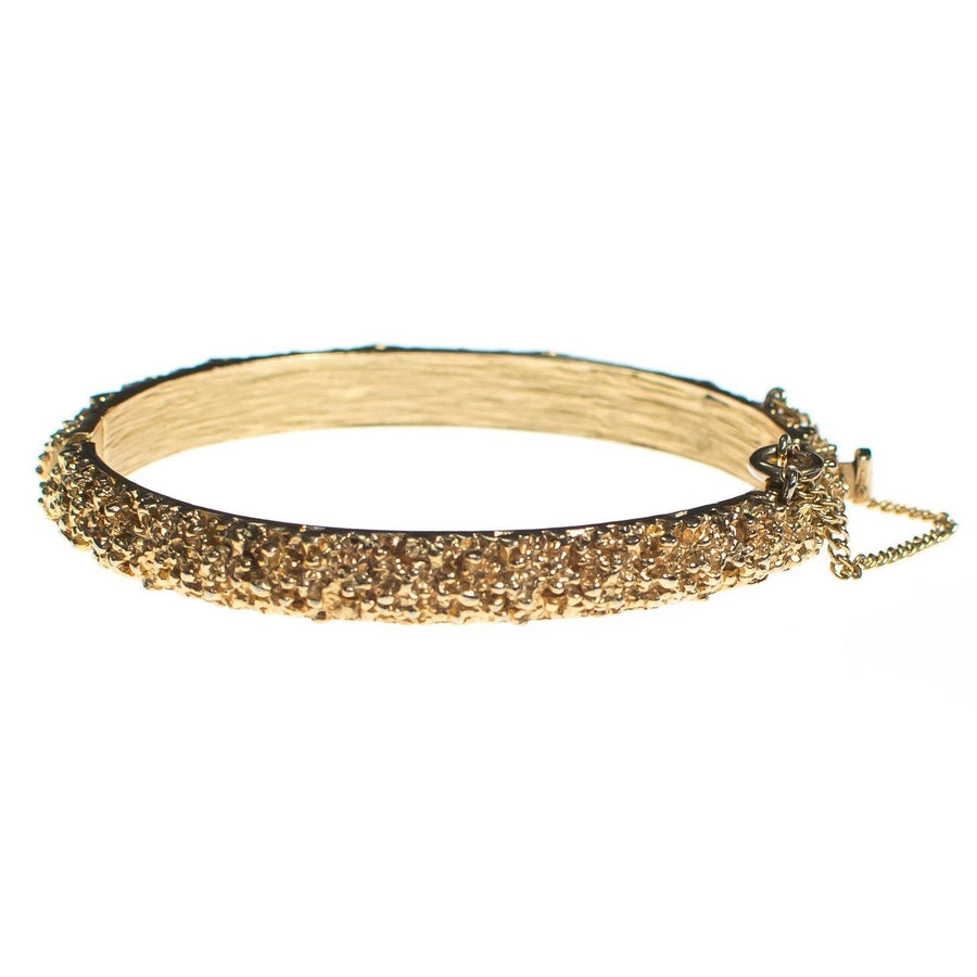 Vintage Crown Trifari Mid Century Modern Gold Pebbled Textured Bangle Bracelet by Crown Trifari - Vintage Meet Modern Vintage Jewelry - Chicago, Illinois - #oldhollywoodglamour #vintagemeetmodern #designervintage #jewelrybox #antiquejewelry #vintagejewelry