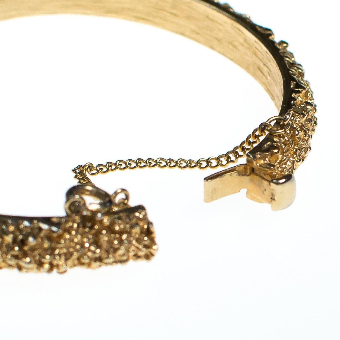 Vintage Crown Trifari Mid Century Modern Gold Pebbled Textured Bangle Bracelet by Crown Trifari - Vintage Meet Modern Vintage Jewelry - Chicago, Illinois - #oldhollywoodglamour #vintagemeetmodern #designervintage #jewelrybox #antiquejewelry #vintagejewelry