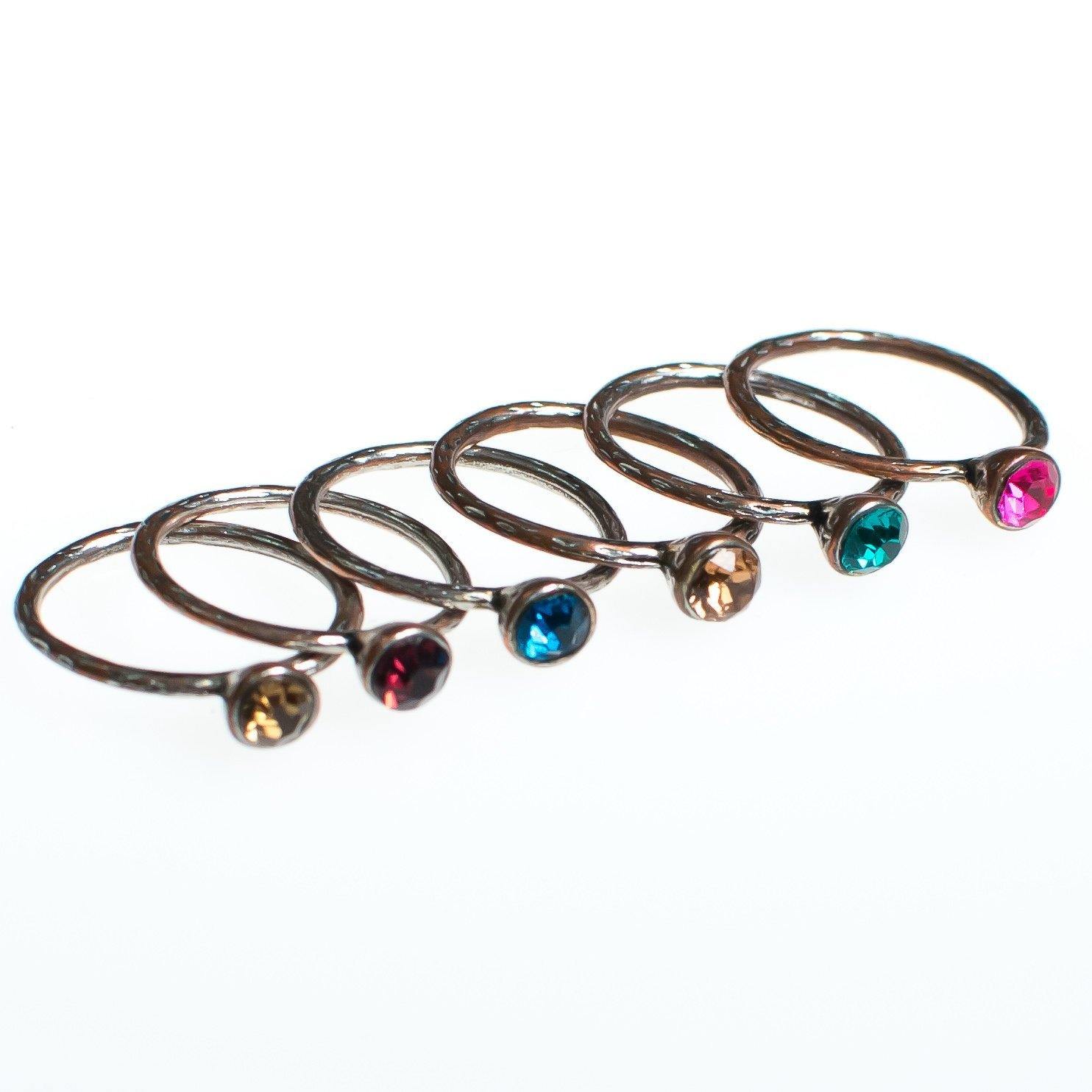 Vintage Yellow Red Blue Green Pink Purple Rhinestone Stacking  Ring, Size 8, Copper and Silver Tone Setting, Stackable Ring by 1980s - Vintage Meet Modern Vintage Jewelry - Chicago, Illinois - #oldhollywoodglamour #vintagemeetmodern #designervintage #jewelrybox #antiquejewelry #vintagejewelry