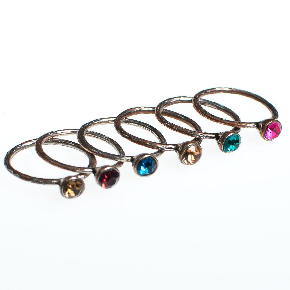 Vintage Yellow Red Blue Green Pink Purple Rhinestone Stacking  Ring, Size 8, Copper and Silver Tone Setting, Stackable Ring