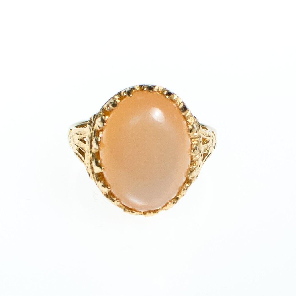 Vintage Peach Pink Pearl Moonstone Ring in 18kt GP over Sterling Silver Setting