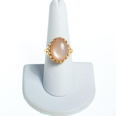 Vintage Peach Pink Pearl Moonstone Ring in 18kt GP over Sterling Silver Setting by Sterling Silver - Vintage Meet Modern Vintage Jewelry - Chicago, Illinois - #oldhollywoodglamour #vintagemeetmodern #designervintage #jewelrybox #antiquejewelry #vintagejewelry