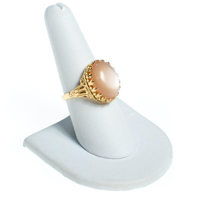 Vintage Peach Pink Pearl Moonstone Ring in 18kt GP over Sterling Silver Setting by Sterling Silver - Vintage Meet Modern Vintage Jewelry - Chicago, Illinois - #oldhollywoodglamour #vintagemeetmodern #designervintage #jewelrybox #antiquejewelry #vintagejewelry