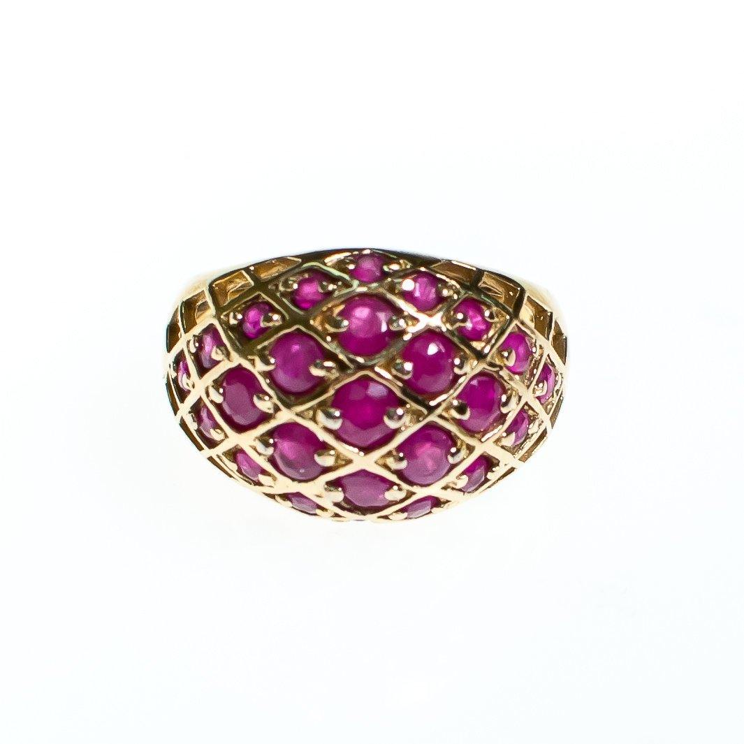 Vintage Ruby Dome Cocktail Statement Ring 18kt Gold over Sterling Silver