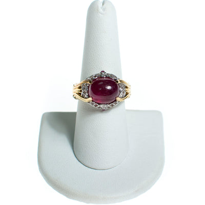 Vintage Domed Ruby 18kt Gold and Diamond Accented Gold over Sterling Silver Ring by Ruby - Vintage Meet Modern Vintage Jewelry - Chicago, Illinois - #oldhollywoodglamour #vintagemeetmodern #designervintage #jewelrybox #antiquejewelry #vintagejewelry