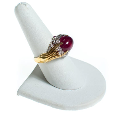 Vintage Domed Ruby 18kt Gold and Diamond Accented Gold over Sterling Silver Ring by Ruby - Vintage Meet Modern Vintage Jewelry - Chicago, Illinois - #oldhollywoodglamour #vintagemeetmodern #designervintage #jewelrybox #antiquejewelry #vintagejewelry