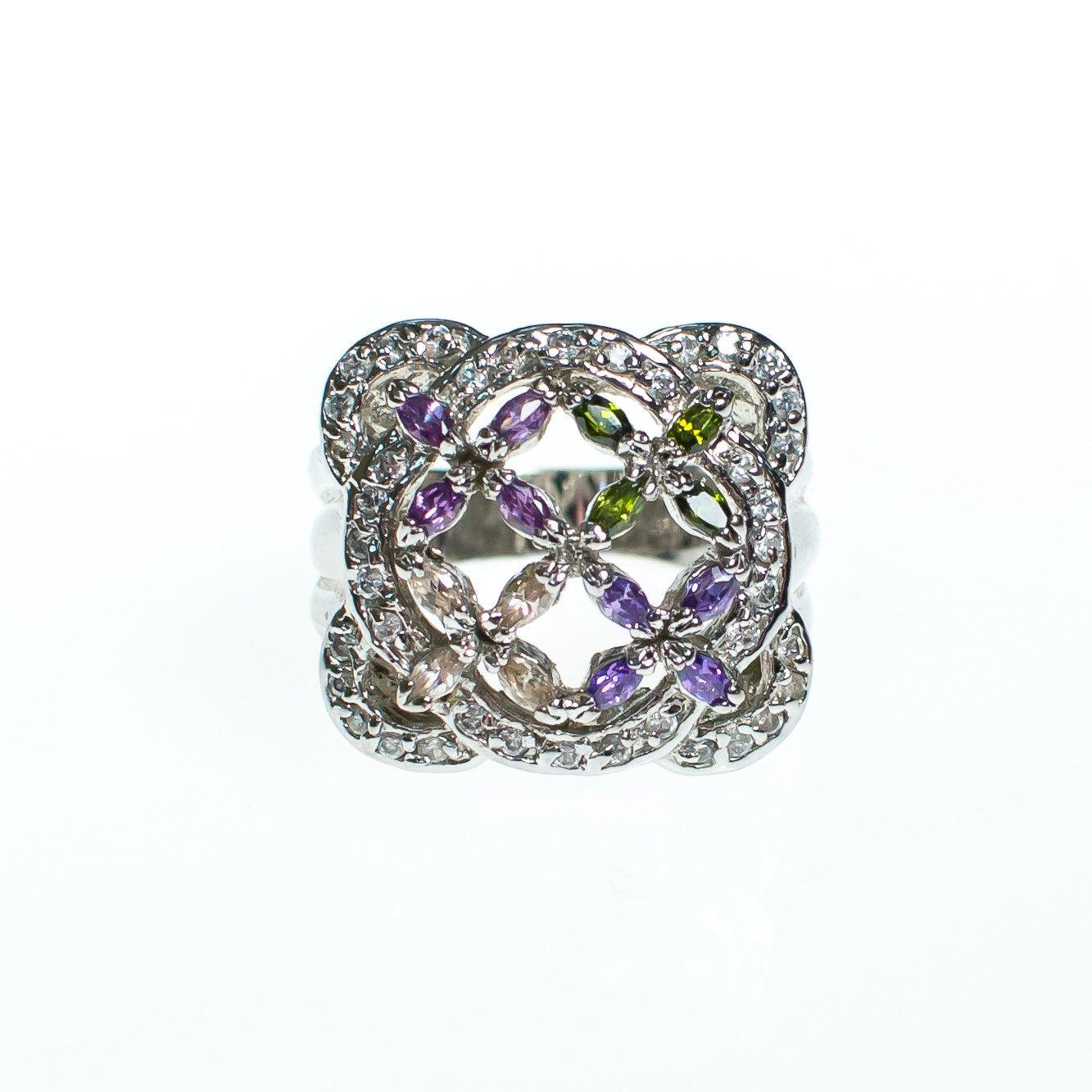 Vintage Tanzanite Peridot and White Sapphire Flower Statement Sterling Silver Ring by Sterling Silver - Vintage Meet Modern Vintage Jewelry - Chicago, Illinois - #oldhollywoodglamour #vintagemeetmodern #designervintage #jewelrybox #antiquejewelry #vintagejewelry