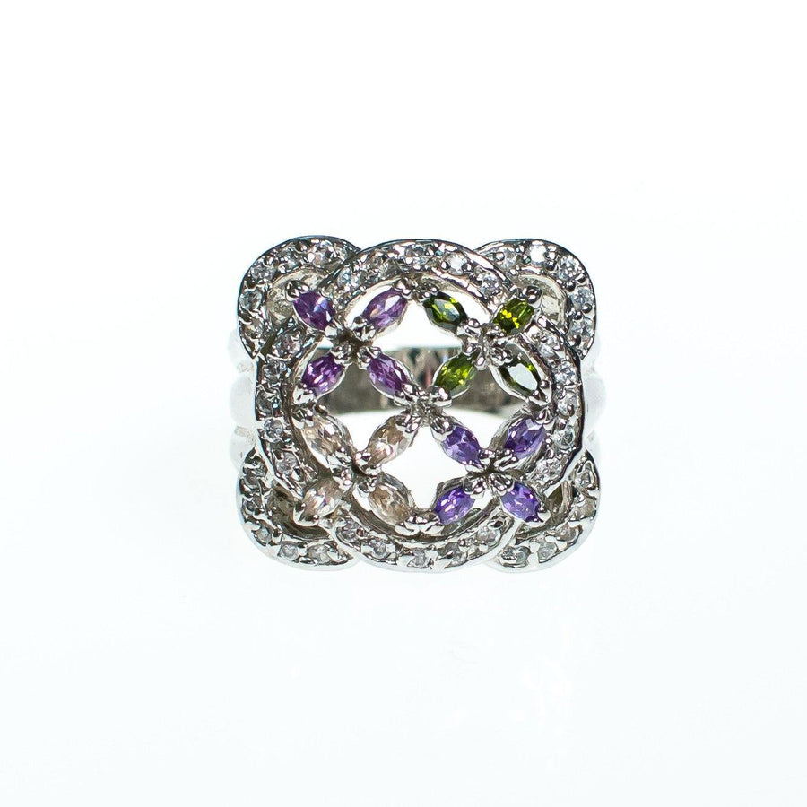 Vintage Tanzanite Peridot and White Sapphire Flower Statement Sterling Silver Ring by Sterling Silver - Vintage Meet Modern Vintage Jewelry - Chicago, Illinois - #oldhollywoodglamour #vintagemeetmodern #designervintage #jewelrybox #antiquejewelry #vintagejewelry