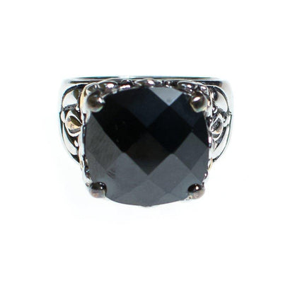Vintage Faceted Onyx Sterling Silver Statement Ring by Sterling Silver - Vintage Meet Modern Vintage Jewelry - Chicago, Illinois - #oldhollywoodglamour #vintagemeetmodern #designervintage #jewelrybox #antiquejewelry #vintagejewelry