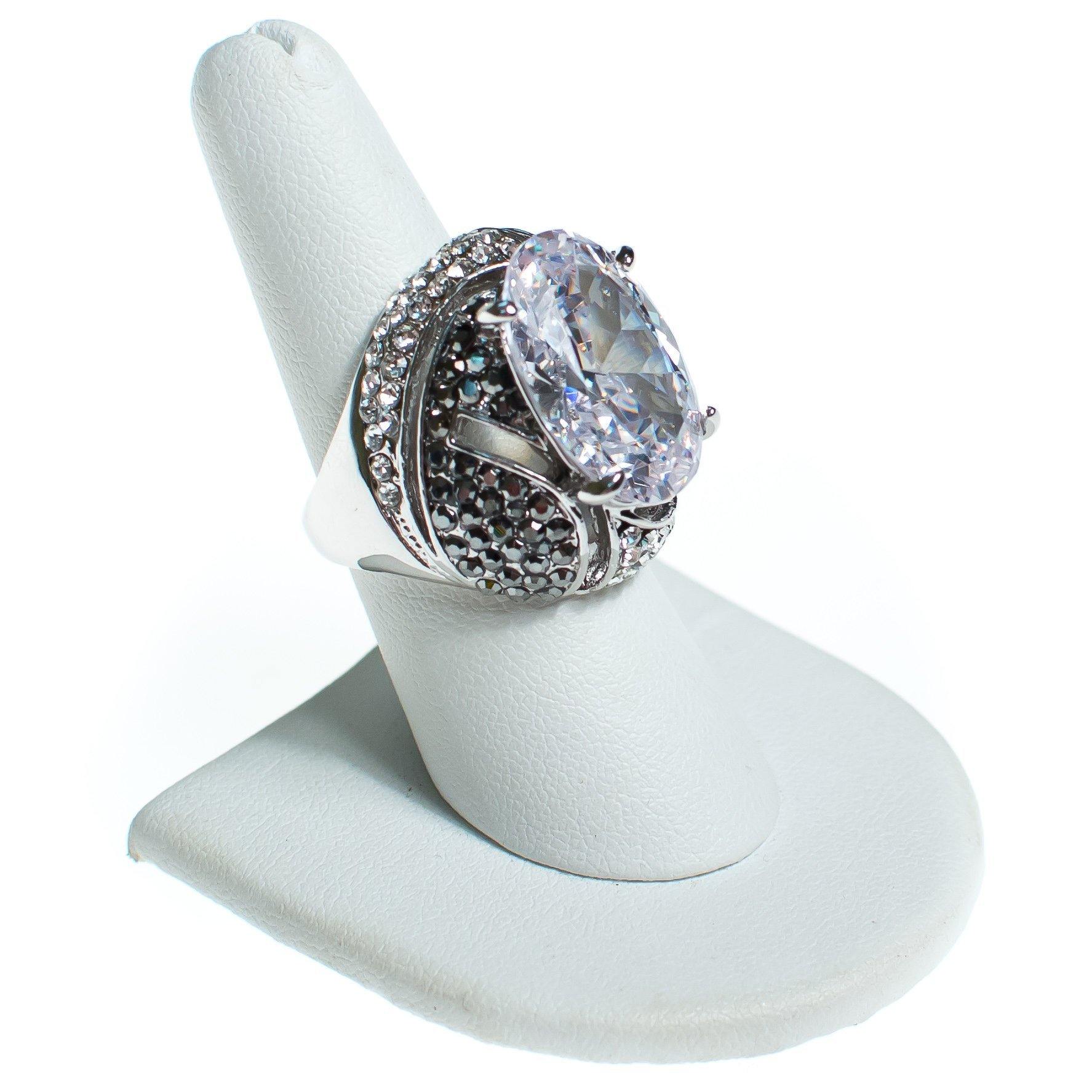 Vintage Huge Oval CZ and Pave Crystal Cocktail Statement Ring set in Silver Tone by 1990s - Vintage Meet Modern Vintage Jewelry - Chicago, Illinois - #oldhollywoodglamour #vintagemeetmodern #designervintage #jewelrybox #antiquejewelry #vintagejewelry