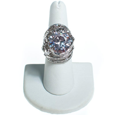 Vintage Huge Chunky Caged Crystal CZ Statement Ring set in Silver Tone by 1990s - Vintage Meet Modern Vintage Jewelry - Chicago, Illinois - #oldhollywoodglamour #vintagemeetmodern #designervintage #jewelrybox #antiquejewelry #vintagejewelry