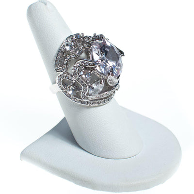 Vintage Huge Chunky Caged Crystal CZ Statement Ring set in Silver Tone by 1990s - Vintage Meet Modern Vintage Jewelry - Chicago, Illinois - #oldhollywoodglamour #vintagemeetmodern #designervintage #jewelrybox #antiquejewelry #vintagejewelry