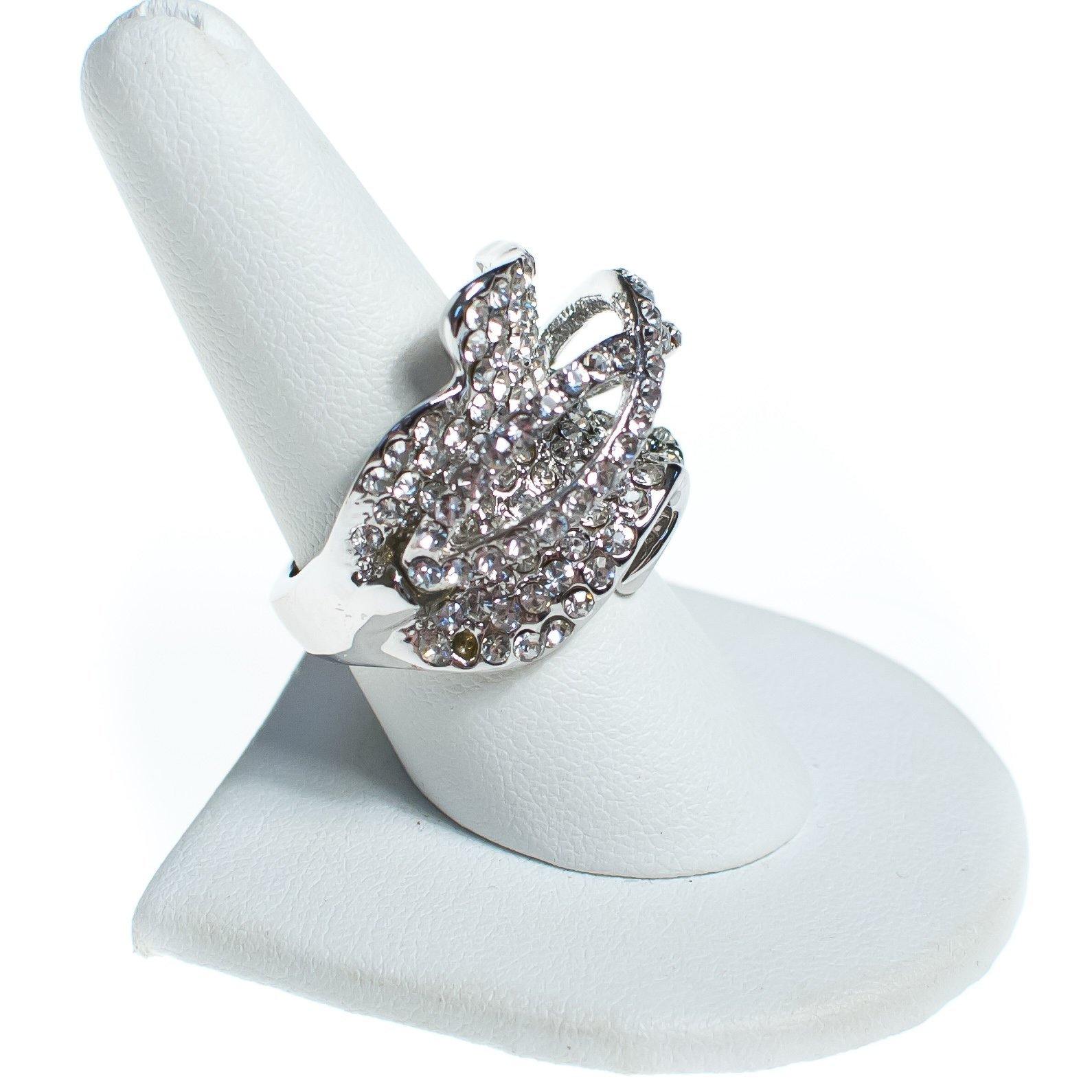 Vintage Huge Chunky Pave CZ Wave Statement Ring in Silver Tone by 1990s - Vintage Meet Modern Vintage Jewelry - Chicago, Illinois - #oldhollywoodglamour #vintagemeetmodern #designervintage #jewelrybox #antiquejewelry #vintagejewelry