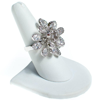 Vintage Huge Diamante Flower Statement Ring, Diamante Crystals, Silver Tone Setting, Ring Size 6.5 by 1990s - Vintage Meet Modern Vintage Jewelry - Chicago, Illinois - #oldhollywoodglamour #vintagemeetmodern #designervintage #jewelrybox #antiquejewelry #vintagejewelry