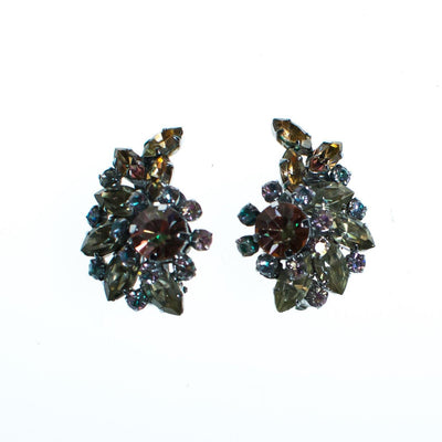 Vintage 1950s Austrian Earrings, Pastel Aurora Borealis Multi-colored Rhinestones, Silver Tone Setting, Clip-on by Austrai - Vintage Meet Modern Vintage Jewelry - Chicago, Illinois - #oldhollywoodglamour #vintagemeetmodern #designervintage #jewelrybox #antiquejewelry #vintagejewelry