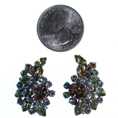 Vintage 1950s Austrian Earrings, Pastel Aurora Borealis Multi-colored Rhinestones, Silver Tone Setting, Clip-on by Austrai - Vintage Meet Modern Vintage Jewelry - Chicago, Illinois - #oldhollywoodglamour #vintagemeetmodern #designervintage #jewelrybox #antiquejewelry #vintagejewelry