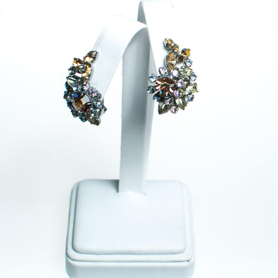 Vintage 1950s Austrian Earrings, Pastel Aurora Borealis Multi-colored Rhinestones, Silver Tone Setting, Clip-on by Austrai - Vintage Meet Modern Vintage Jewelry - Chicago, Illinois - #oldhollywoodglamour #vintagemeetmodern #designervintage #jewelrybox #antiquejewelry #vintagejewelry
